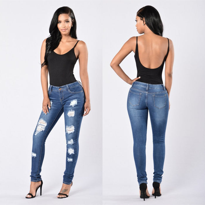 Women's Jeans Fashion Trend Ripped Denim Trousers Feet Pants