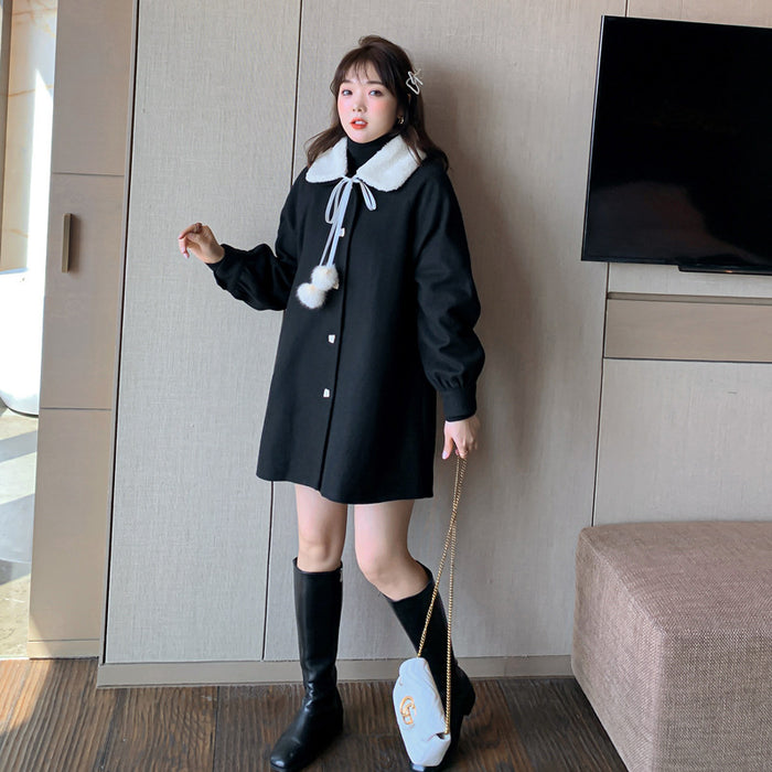 Blends Women Winter Coat Ladies Clothes Kawaii Plus Velvet Thicker Pure Warm Stylish All-match Students Female Wool Daily Unique