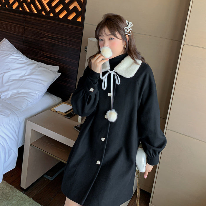 Blends Women Winter Coat Ladies Clothes Kawaii Plus Velvet Thicker Pure Warm Stylish All-match Students Female Wool Daily Unique