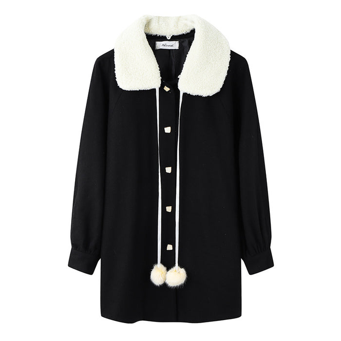 Blends Women Winter Coat Ladies Clothes Kawaii Plus Velvet Thicker Pure Warm Stylish All-match Students Female Wool Daily Unique