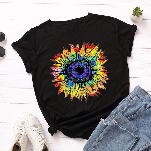 Sweatshirt Ladies Top Sunflower Print O-Neck Long Sleeve Top Pullover Sweatshirt Top Winter Clothing Ladies DJFShopping/Fashion