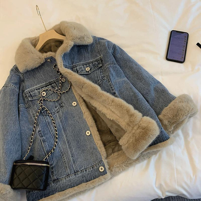 Loose Casual Furry Fleece-lined Thickened Cotton Clothing Parka