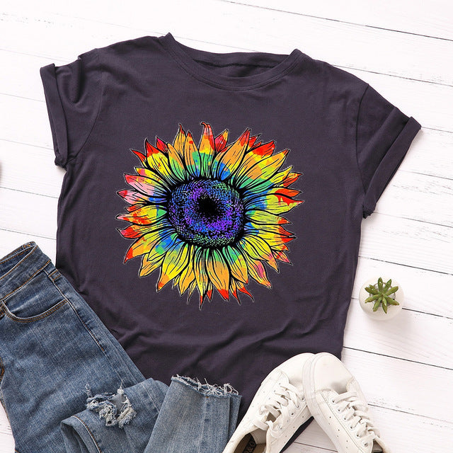 Sweatshirt Ladies Top Sunflower Print O-Neck Long Sleeve Top Pullover Sweatshirt Top Winter Clothing Ladies DJFShopping/Fashion