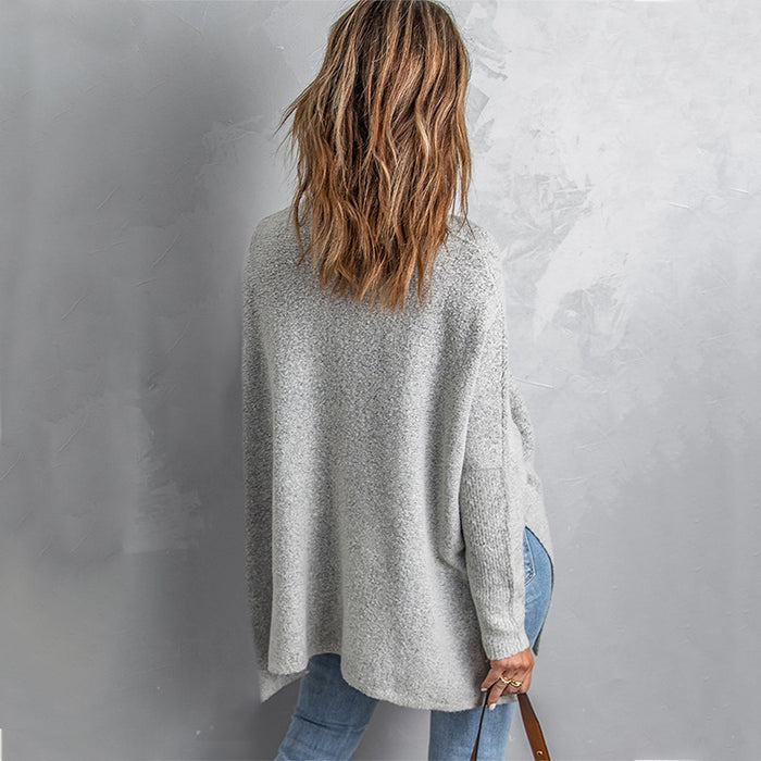 Mid-length Solid Jumper Women's Loose Diagonal Hem Sweater