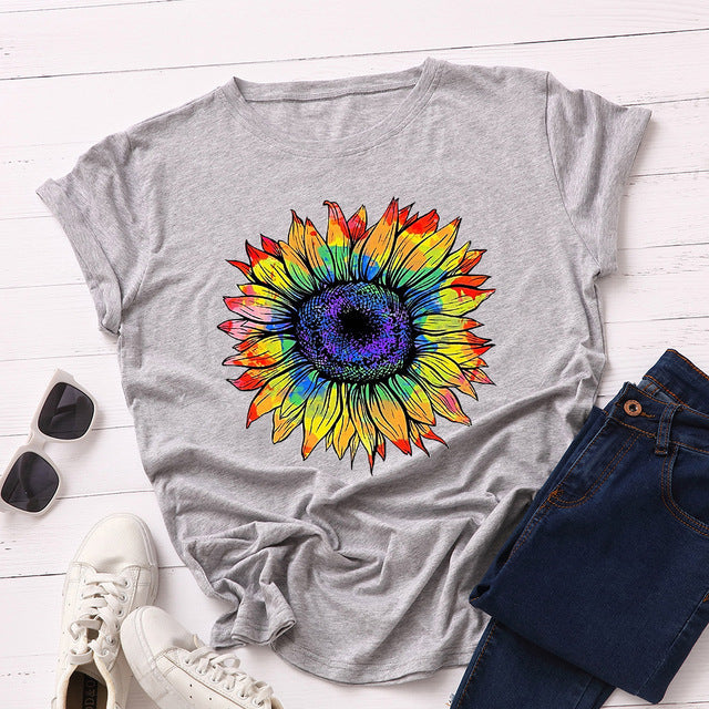 Sweatshirt Ladies Top Sunflower Print O-Neck Long Sleeve Top Pullover Sweatshirt Top Winter Clothing Ladies DJFShopping/Fashion