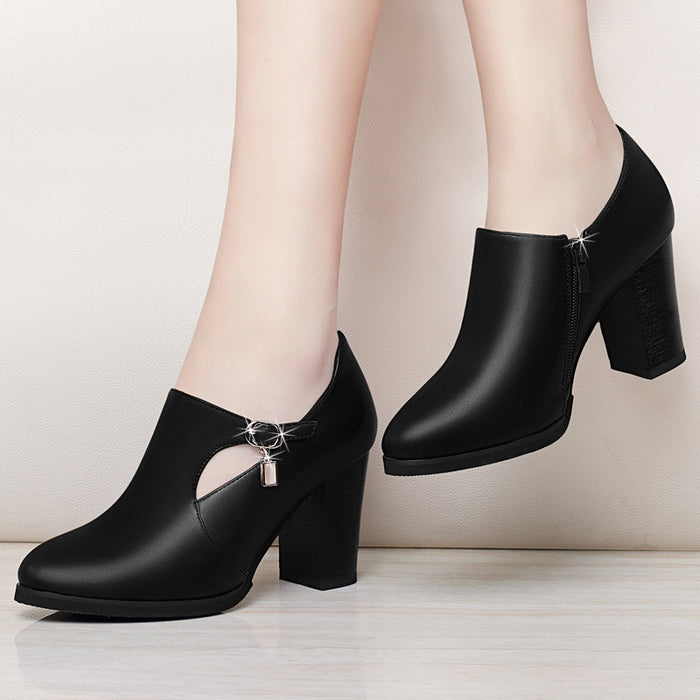 With all-match shoes spring new high-heeled shoes with thick women and middle-aged lady mother shoe leather shoes DJFShopping/Fashion