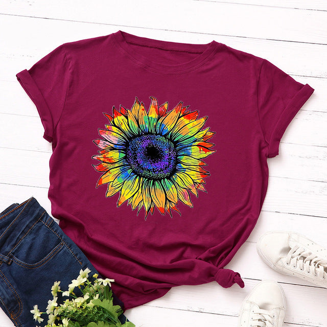 Sweatshirt Ladies Top Sunflower Print O-Neck Long Sleeve Top Pullover Sweatshirt Top Winter Clothing Ladies DJFShopping/Fashion