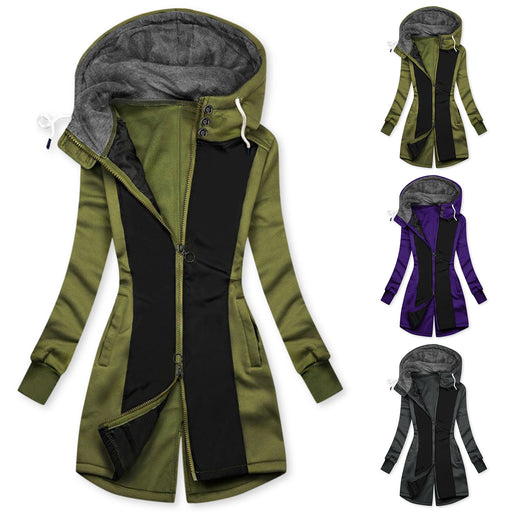 Ladies Hooded Ladies Sweatshirt Fleece Mid-length Jacket DJFShopping/Fashion