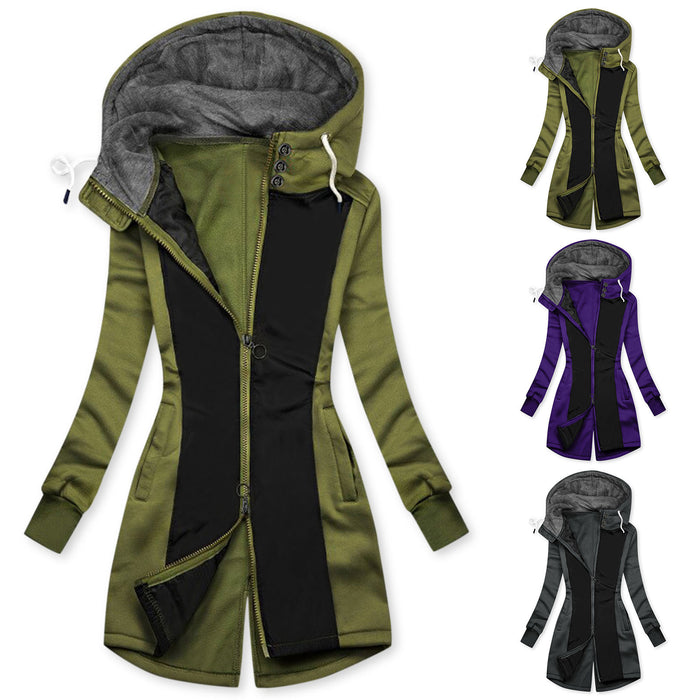 Ladies Hooded Ladies Sweatshirt Fleece Mid-length Jacket DJFShopping/Fashion