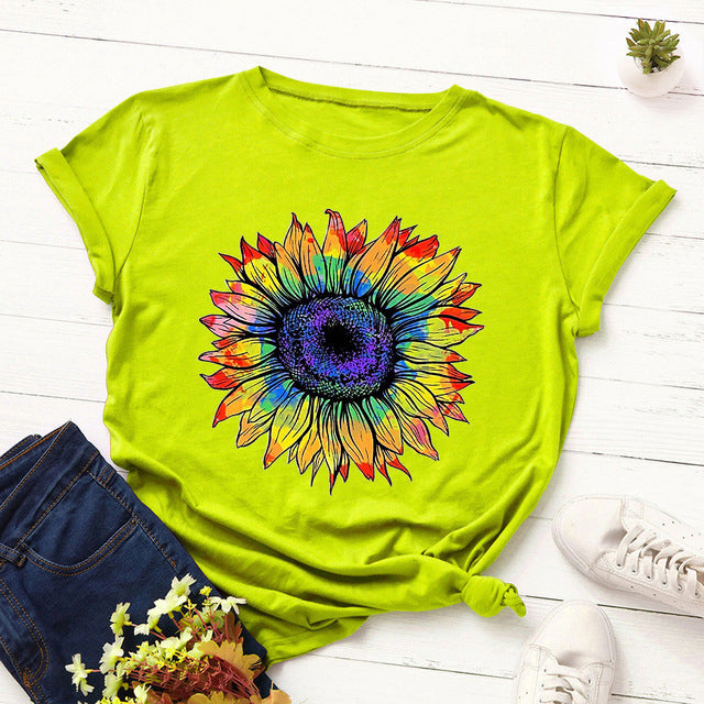 Sweatshirt Ladies Top Sunflower Print O-Neck Long Sleeve Top Pullover Sweatshirt Top Winter Clothing Ladies DJFShopping/Fashion