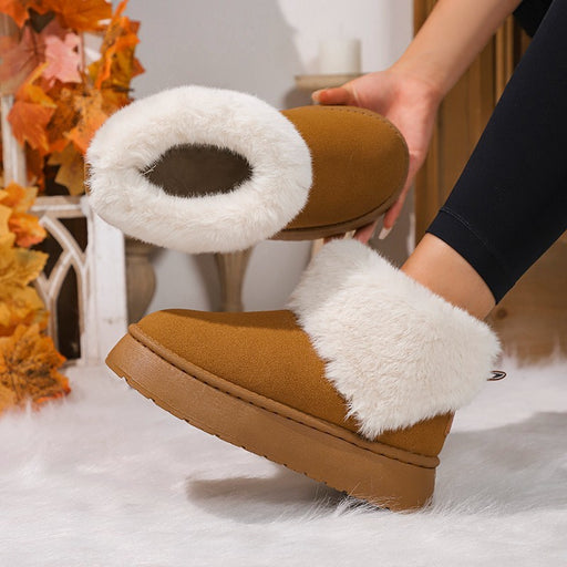 Winter Plush Snow Boots Fashion Round Toe Flat Thickened Suede Cotton Shoes For Women Casual Warm Short Boot DJFShopping/Fashion