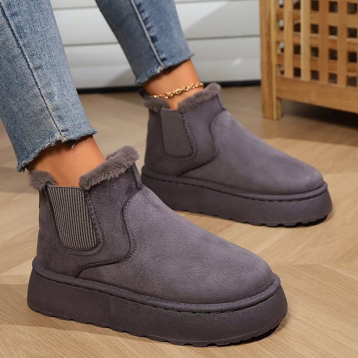 Winter Snow Boots Fashion Flat Thick-soled Cotton Shoes Round Toe Warm Plush Ankle Boot For Women DJFShopping/Fashion