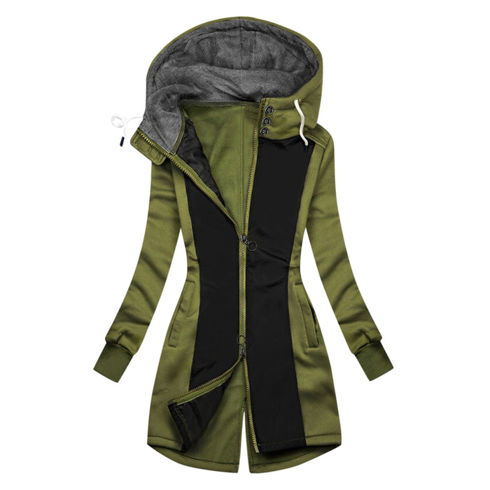 Ladies Hooded Ladies Sweatshirt Fleece Mid-length Jacket DJFShopping/Fashion