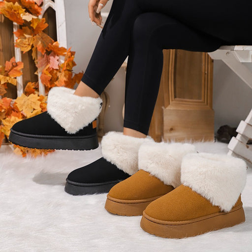 Winter Plush Snow Boots Fashion Round Toe Flat Thickened Suede Cotton Shoes For Women Casual Warm Short Boot DJFShopping/Fashion