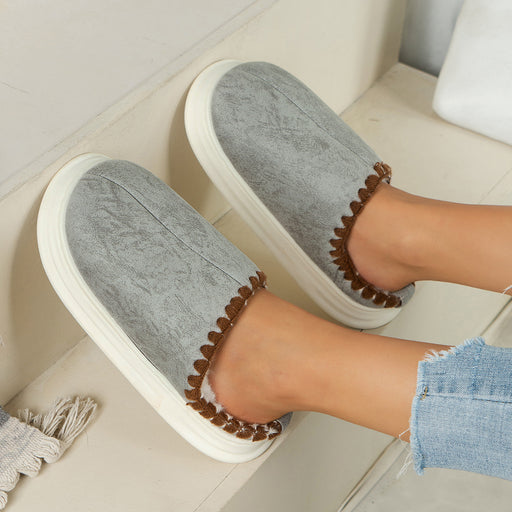 Winter Fashion Cotton Slippers With Sewing-side Design Indoor Non-slip Bedroom Floor Plush Slipper House Shoes Women Couple DJFShopping/Fashion